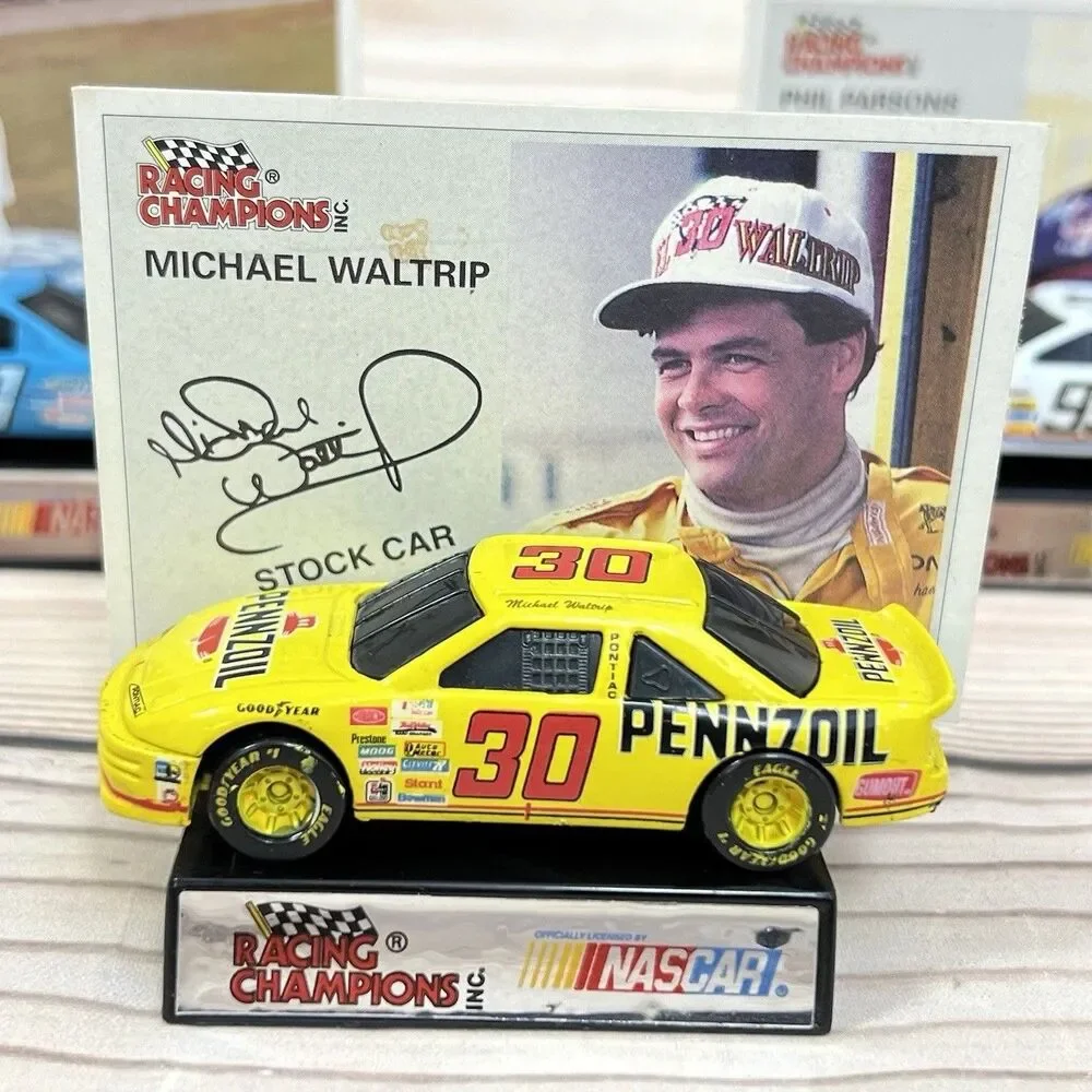 VTG NASCAR Racing Champions 1995 Diecast Race Cars 1/64 Lot of 6 w/Stand & Card